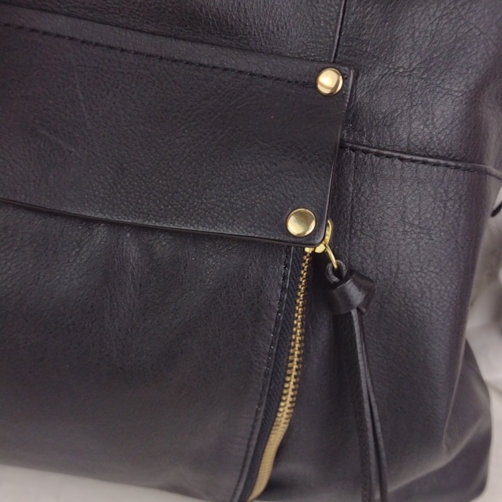 Classic Black Very Soft Leather Like Multi Tasseled Gold Tone HardwareTote Bag - Picture 3 of 14